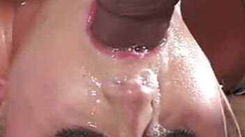 Blonde's face is drenched with saliva from wild deepthroating