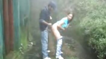 Amateur hot lovers are fucking outdoors on a rainy day