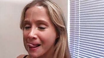 Big hooters blonde is excited to give raunchy blowjob