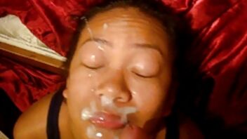 Amateur Asian mademoiselle is getting facialized massively