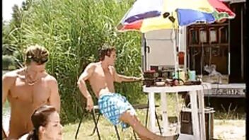 Double penetration for babe during hot outdoor threesome sex