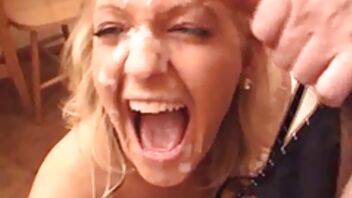 Skinny blonde is sucking cock passionately for wet cumshot