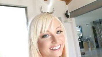 Blue eyed teen blonde Rikki Six shows off her legs
