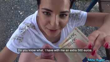 Sophia Laure with big boobs fucks for cash in public