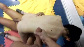 Two teen cuties meets a couple of kinky guys at a gym