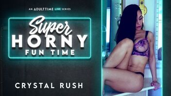 Super-horny webcam brunette Crystal Rush toys her pussy