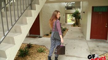 Slut in hot outfit Montana Joleigh gets it on to cum on tongue